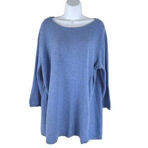 Talbots Speckled Sweater 2X Blue Cotton Nylon‎ Wool 3/4 Sleeve NWT FS-1359